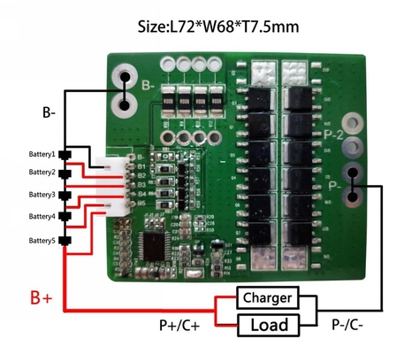 लिथियम आयन बैटरी पैक के लिए 18.5V 30A 5S LTO बैटरी BMS 1.6mm मोटाई:
