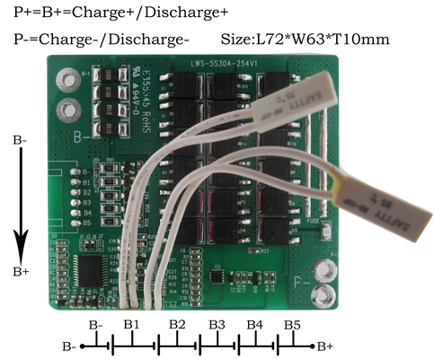 लिथियम आयन बैटरी पैक के लिए 18.5V 30A 5S LTO बैटरी BMS 1.6mm मोटाई: