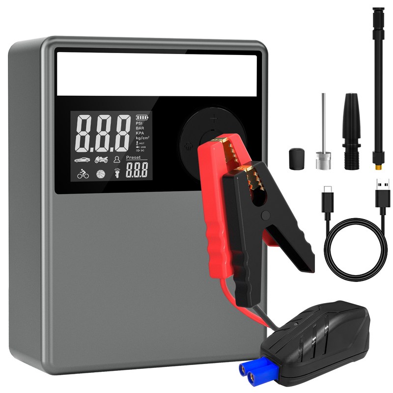 जंप स्टार्टर पावर पैक एयर कंप्रेसर के साथ 12V 2000A 12000mAH कार बैटरी बूस्टर पोर्टेबल कार बैटरी चार्जर